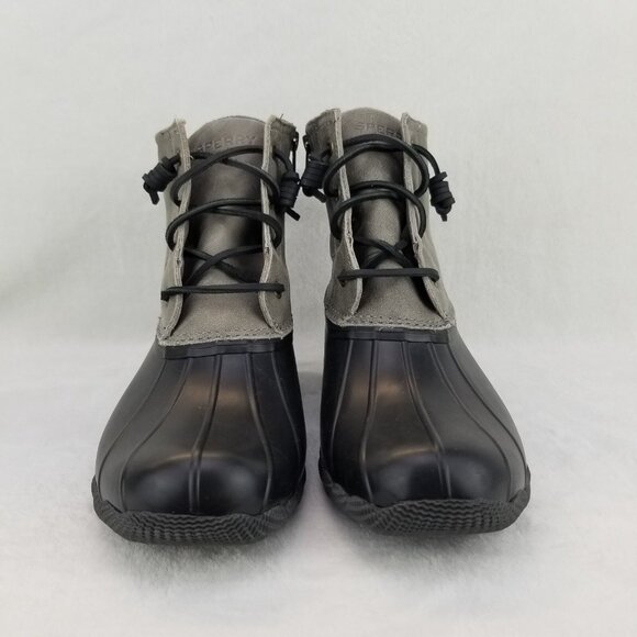 ✅Sperry Saltwater Black Grey Duck Leather Boots Women's 9.5 Winter Work Wear - Picture 5 of 12